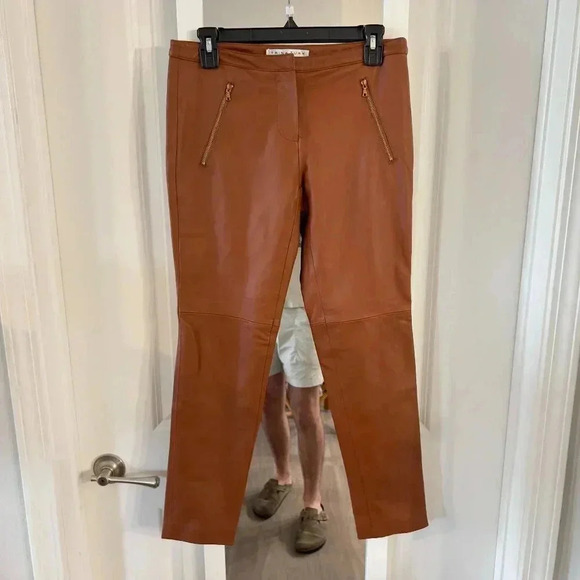 71 NWT Trina Turk Leather Pants Size 2 Color Brown - Picture 1 of 6